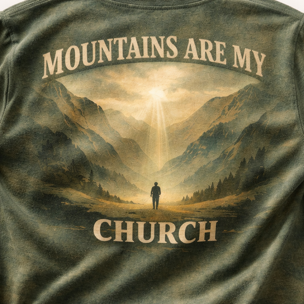 Mountains Are My Church – Faith & Nature Hiking T-Shirt