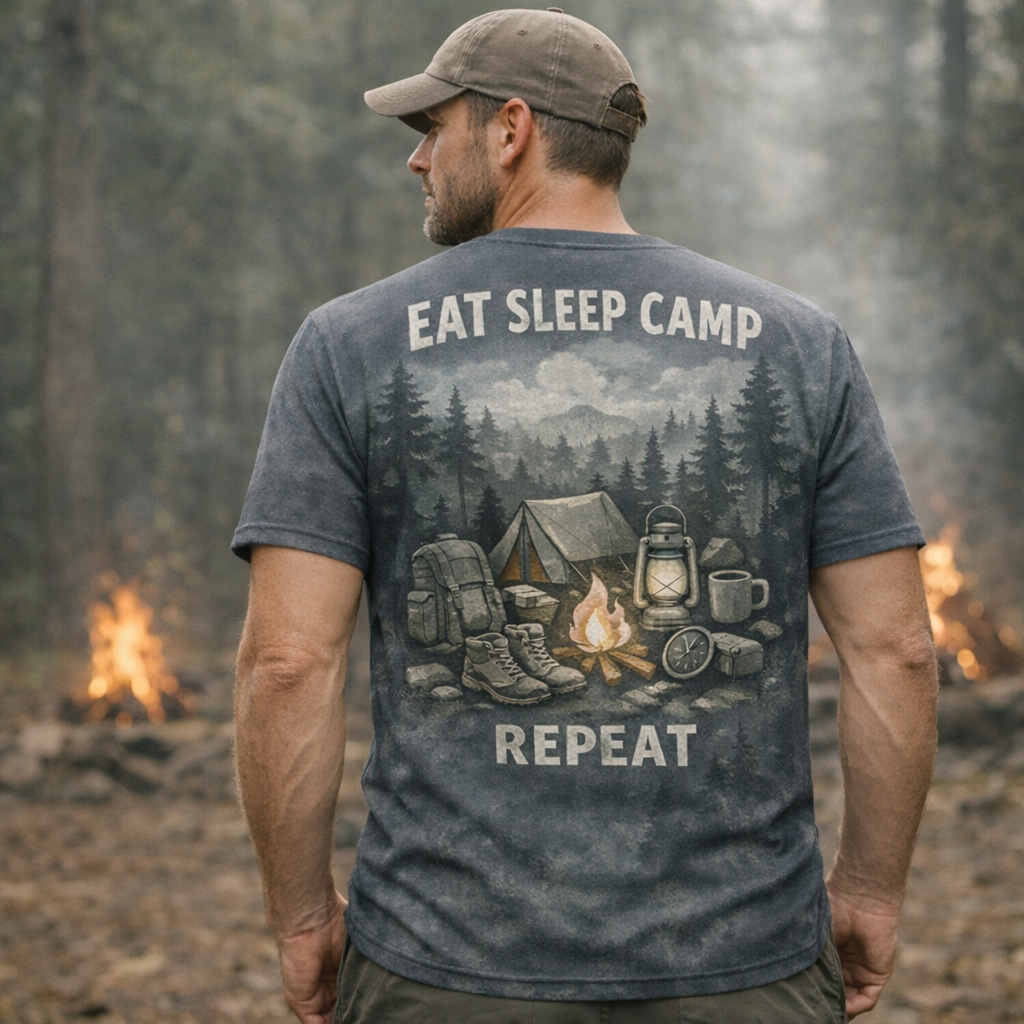 Eat Sleep Camp Repeat – Camping Lifestyle T-Shirt