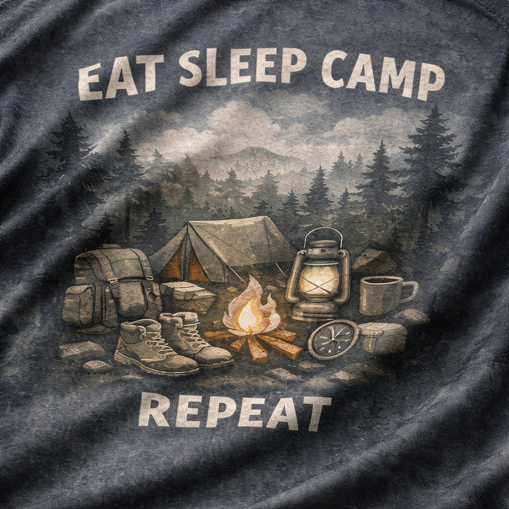 Eat Sleep Camp Repeat – Camping Lifestyle T-Shirt