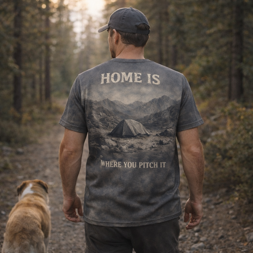 Home Is Where You Pitch It – Camping Adventure T-Shirt