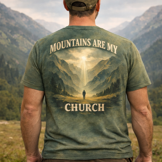 Mountains Are My Church – Faith & Nature Hiking T-Shirt