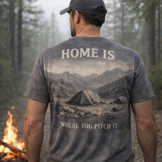 Home Is Where You Pitch It – Camping Adventure T-Shirt