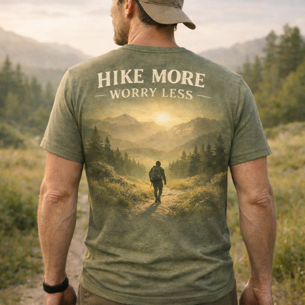 Hike More, Worry Less – Nature Hiking T-Shirt