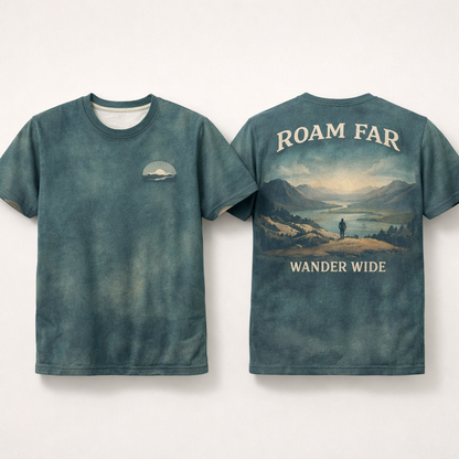 Roam Far, Wander Wide – Scenic Hiking T-Shirt