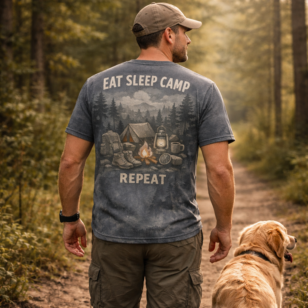 Eat Sleep Camp Repeat – Camping Lifestyle T-Shirt