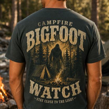 Campfire Bigfoot Watch - Stay Close To The Light - T-Shirt