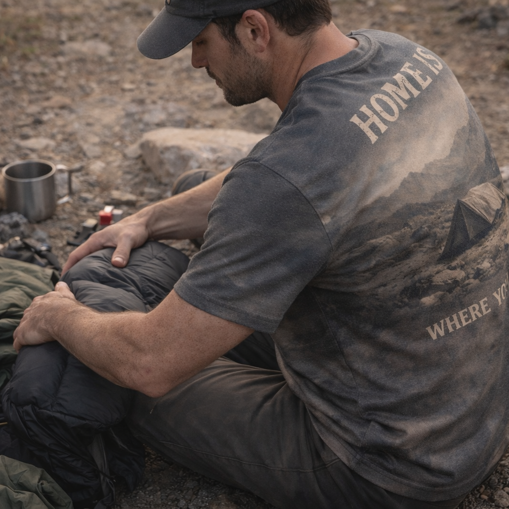 Home Is Where You Pitch It – Camping Adventure T-Shirt
