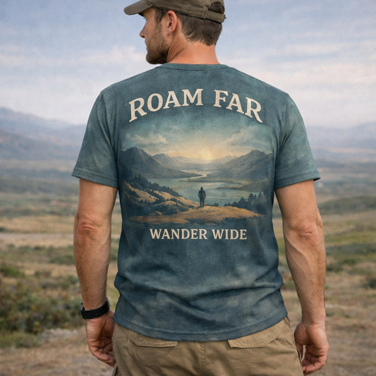 Roam Far, Wander Wide – Scenic Hiking T-Shirt