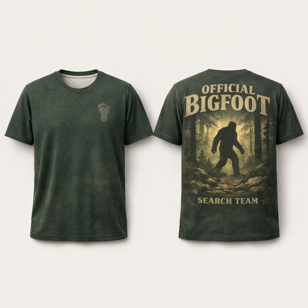 Official Bigfoot Search Team – Funny Hiking & Camping T-Shirt