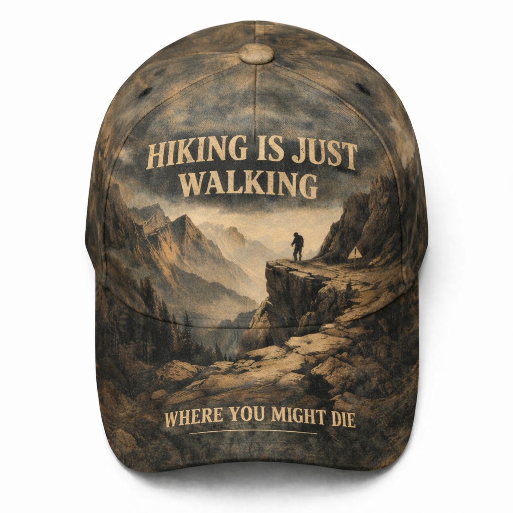 Hiking Is Just Walking Where You Might Die Cap