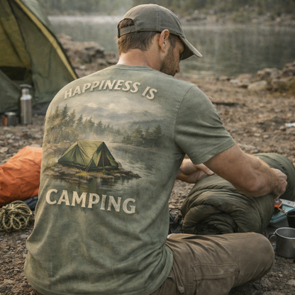Happiness Is Camping – Lakeside Camping T-Shirt