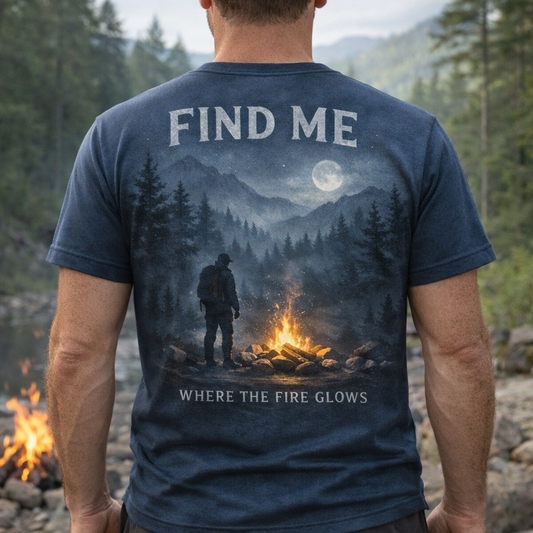 Find Me Where The Fire Glows – Camping Night T-Shirt