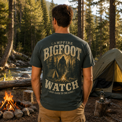 Campfire Bigfoot Watch - Stay Close To The Light - T-Shirt