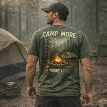 Camp More, Worry Less – Forest Camping T-Shirt