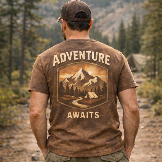 Adventure Awaits – Mountain Camping T-Shirt