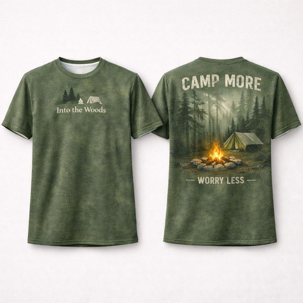 Camp More, Worry Less – Forest Camping T-Shirt