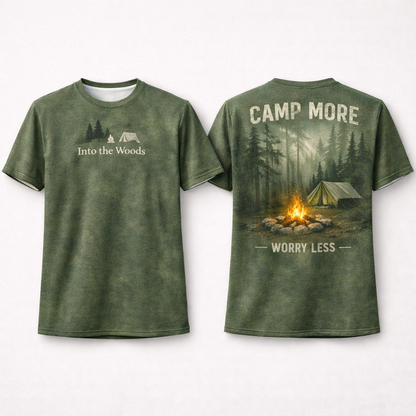 Camp More, Worry Less – Forest Camping T-Shirt